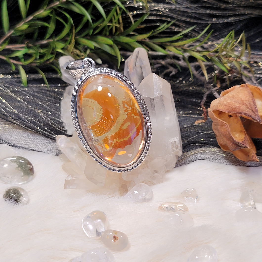 0977 錦鯉膠花S925純銀吊墜