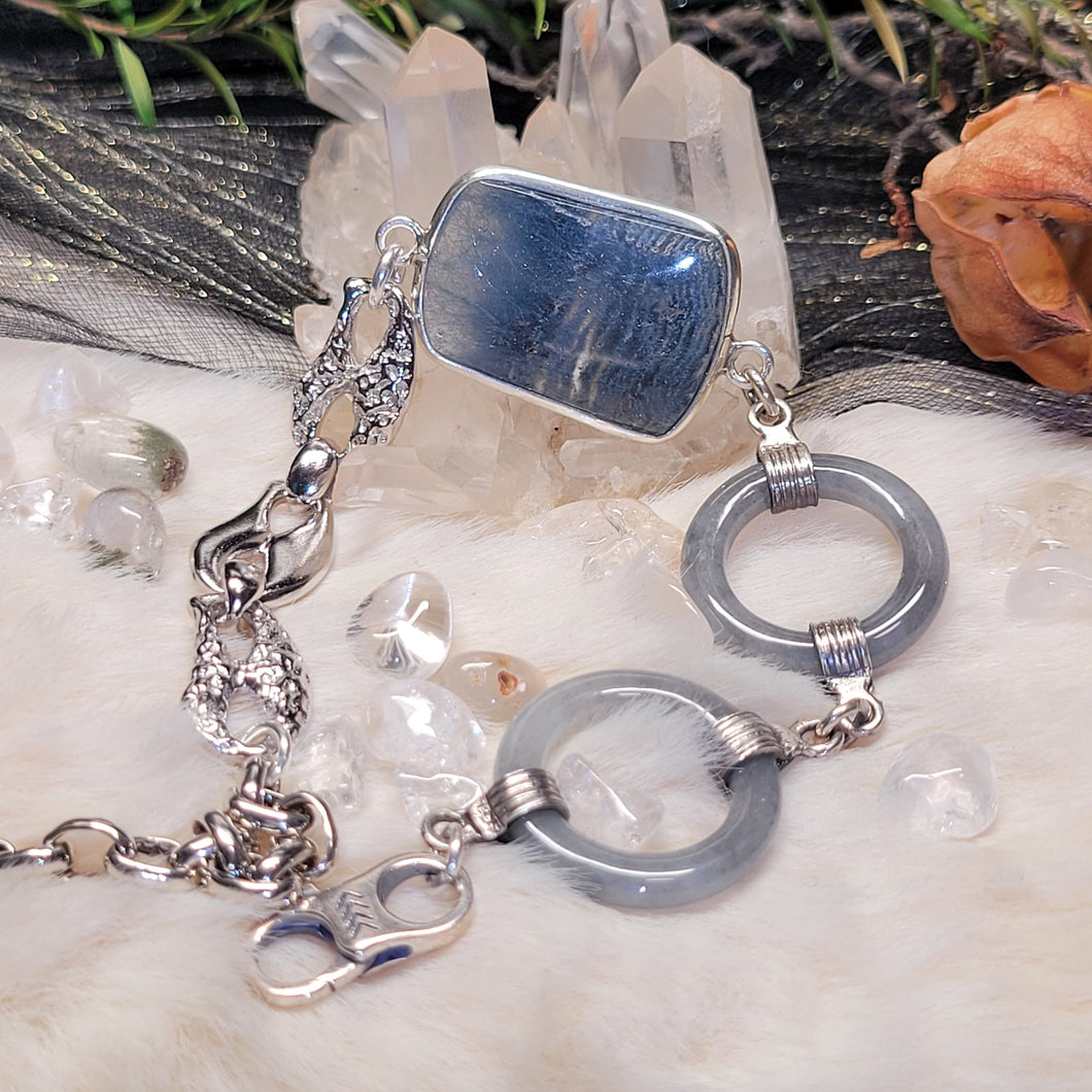 0912 藍兔毛+烏雞翡翠S925純銀設計款手鏈