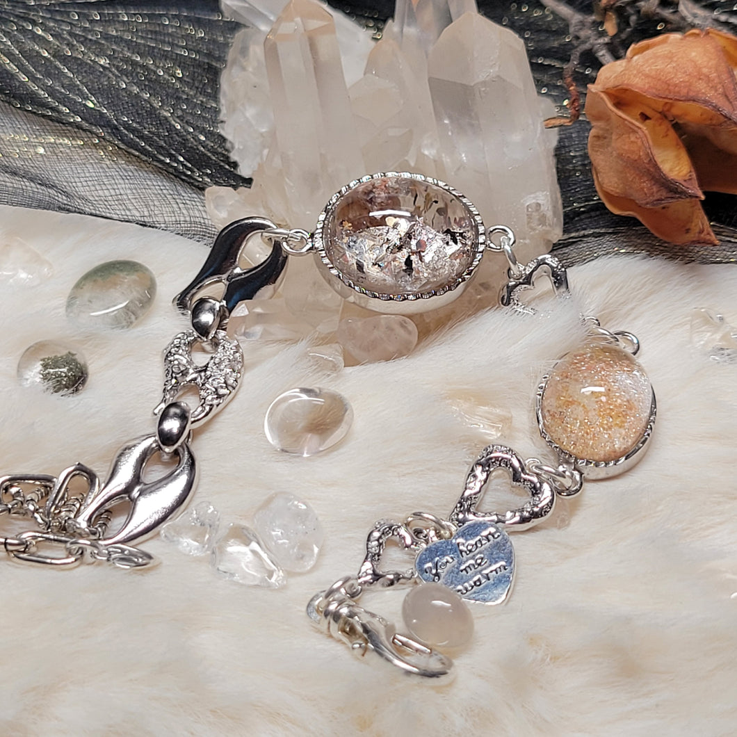 0915 多色雲母+橙粉金沙幽靈S925純銀設計款手鏈