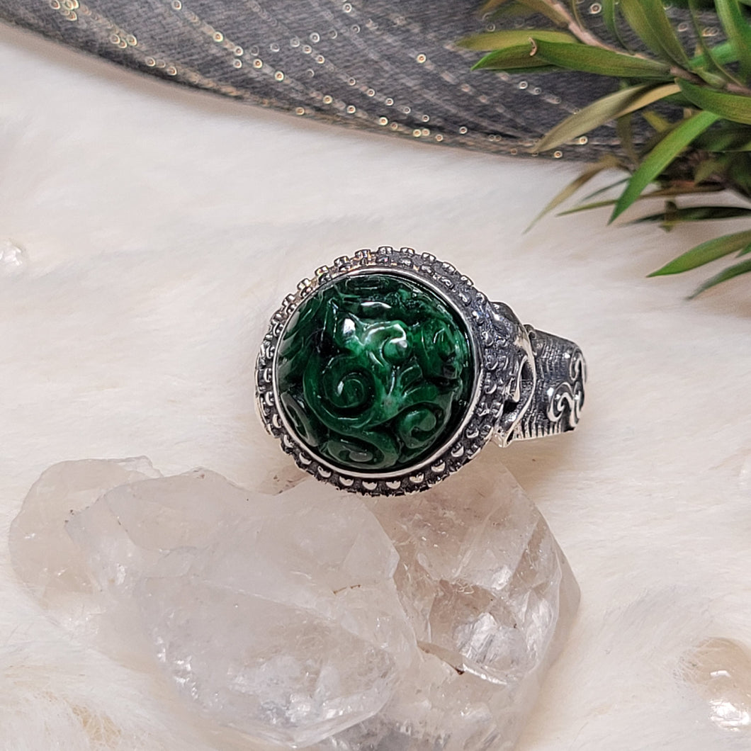 0836 花青翡翠S925純銀戒指（不限指圍）