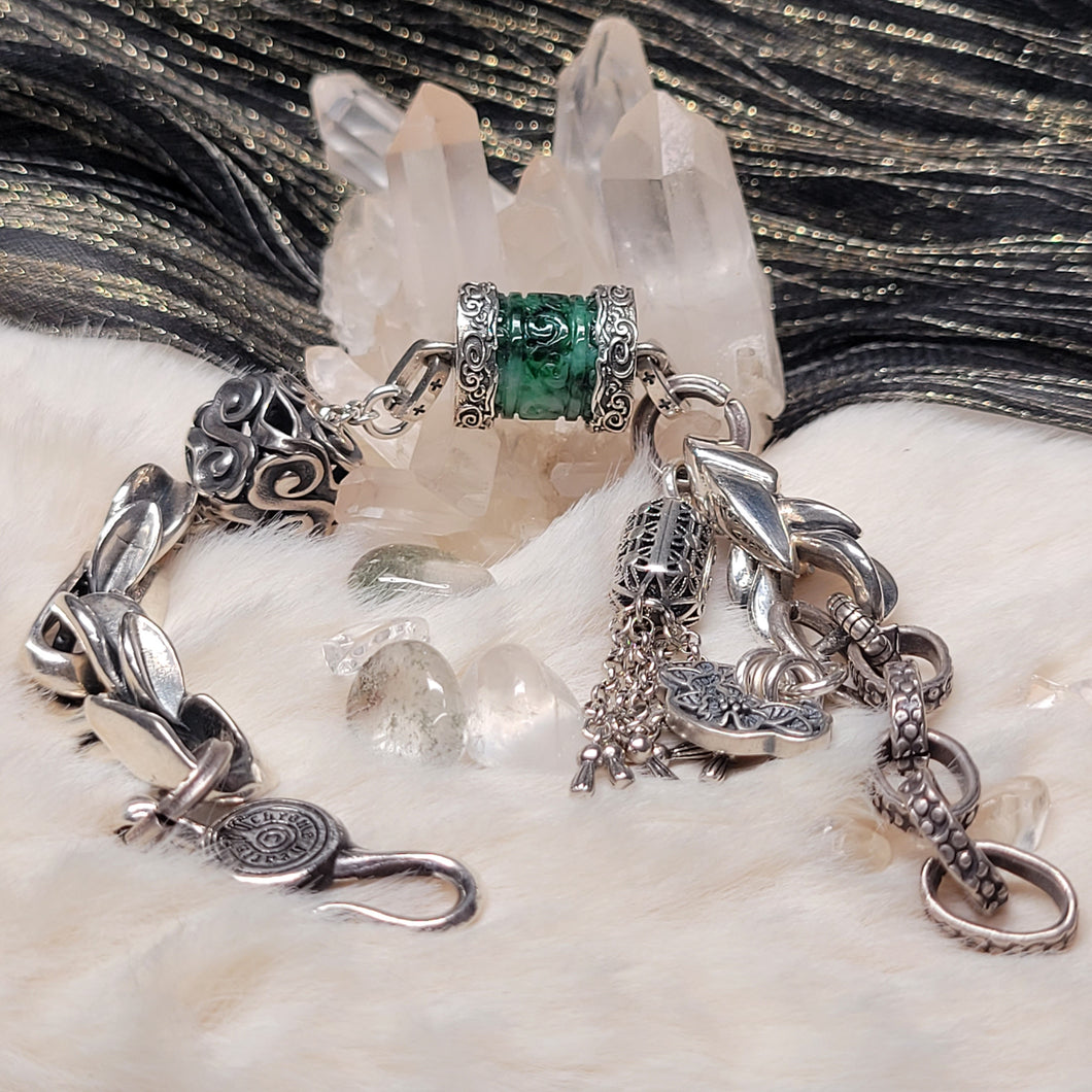 0935 花青翡翠桶珠S925純銀設計款手鏈