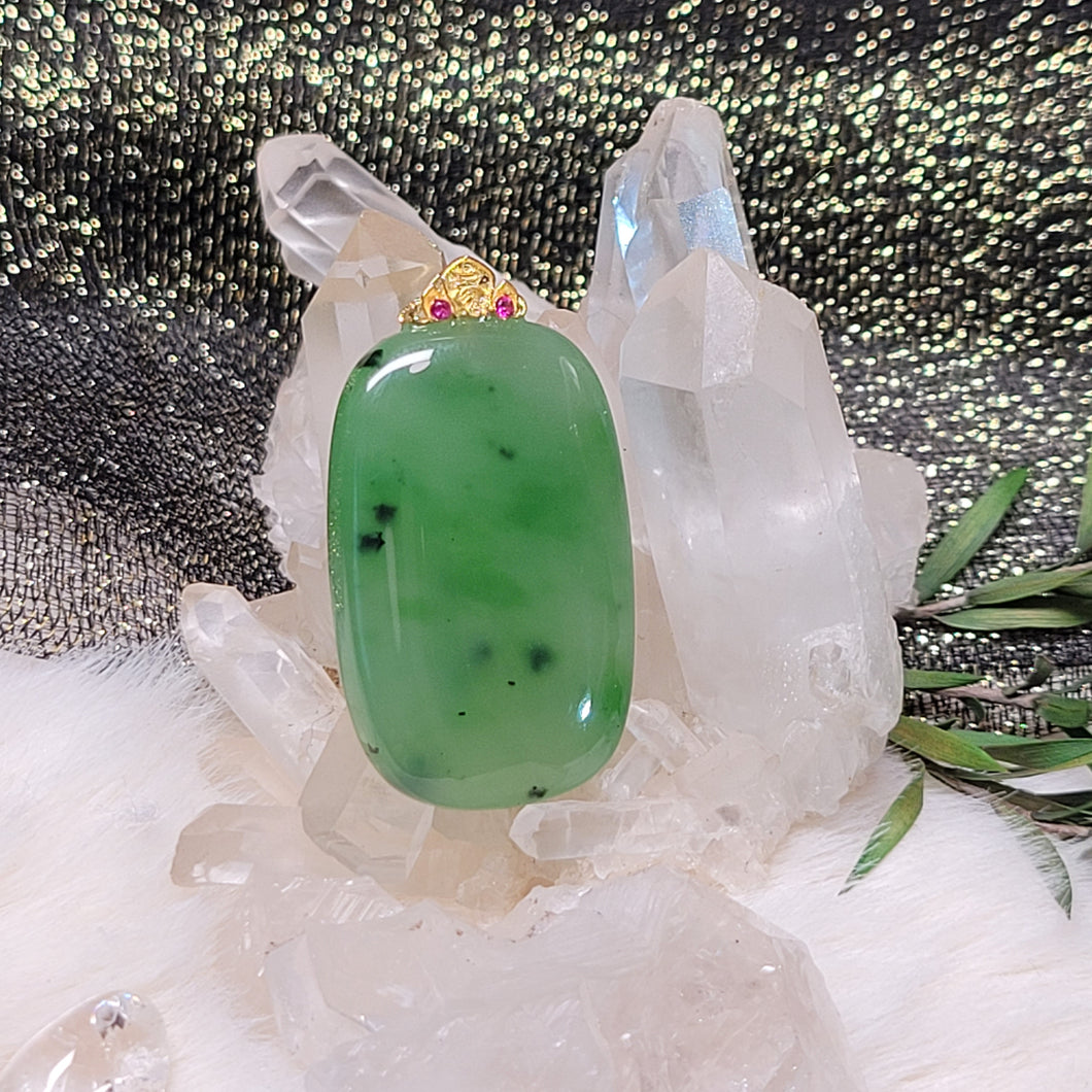 1007 烏蘭海碧玉和田玉18k扣頭吊墜