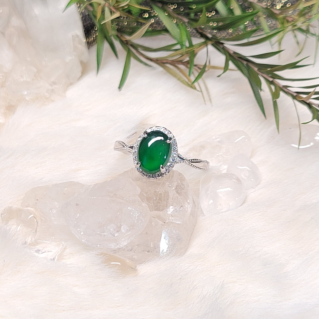 1142 陽綠色翡翠S925純銀戒指（不限指圍）