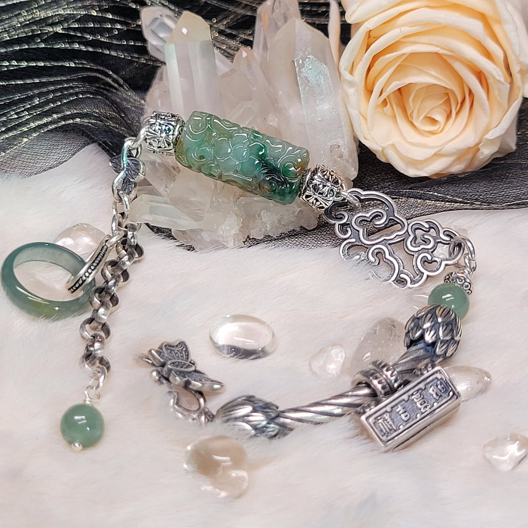 1075 三彩翡翠S925純銀設計款手鏈