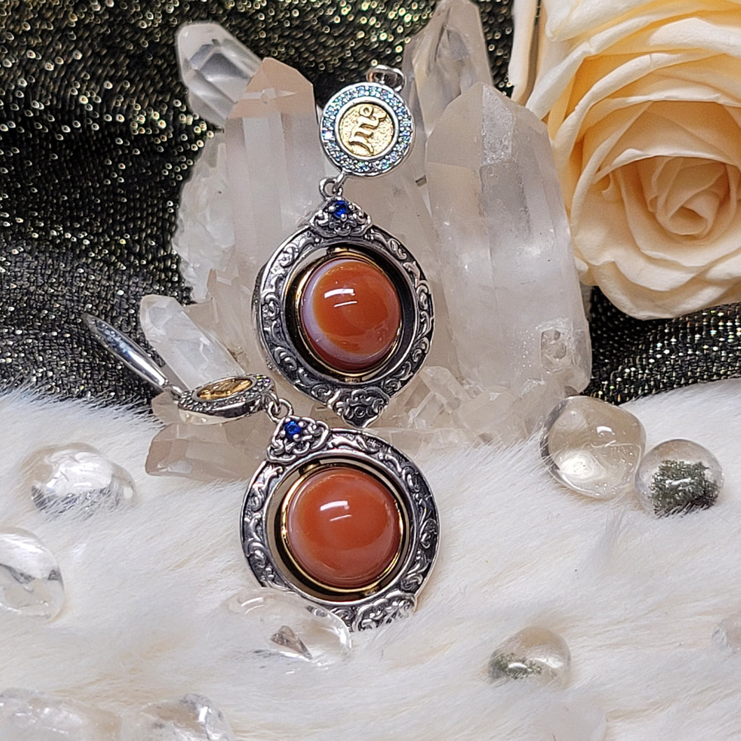 1058 紅肉羊板眼天眼天珠耳環