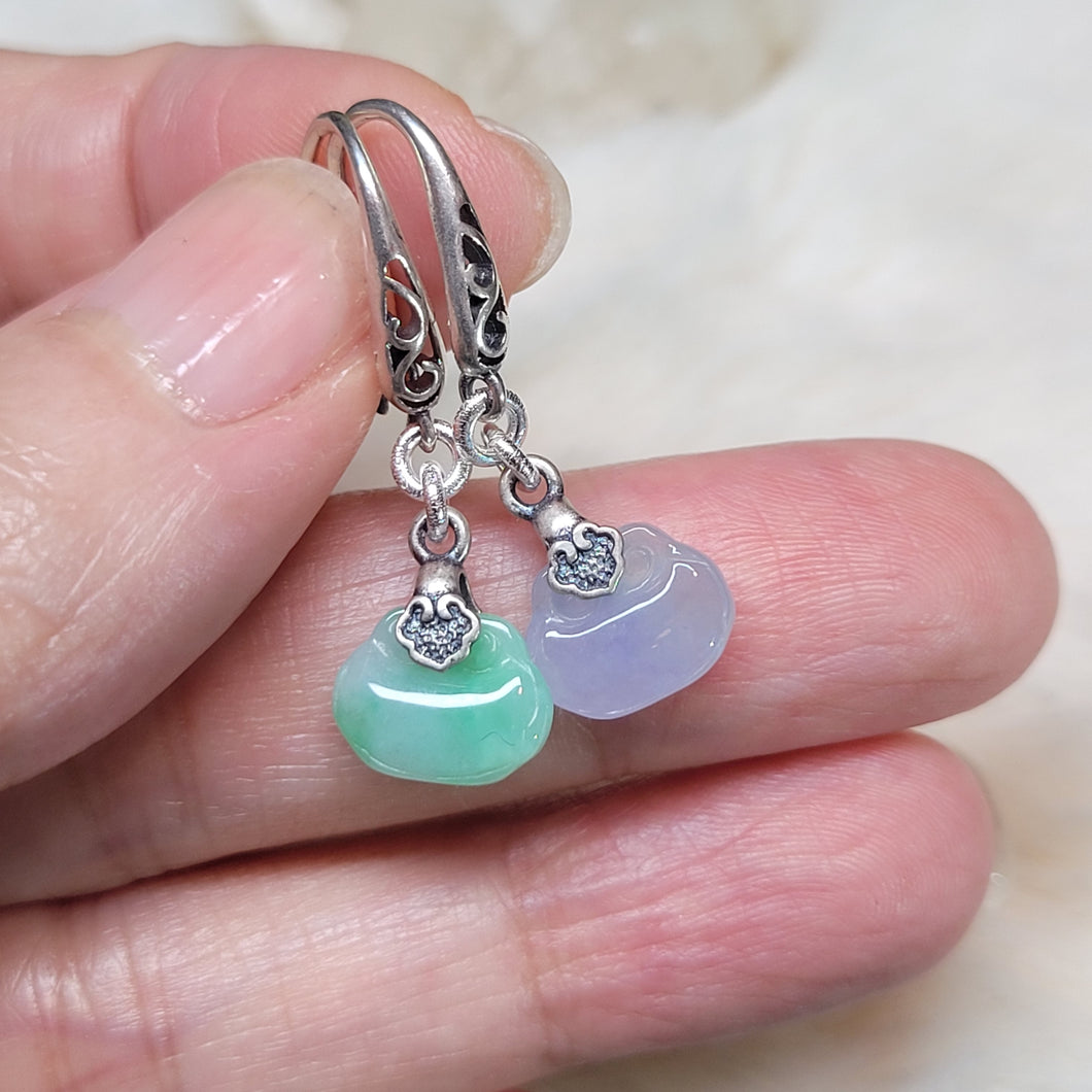 1303 天然A貨翡翠紫綠如意925銀耳飾