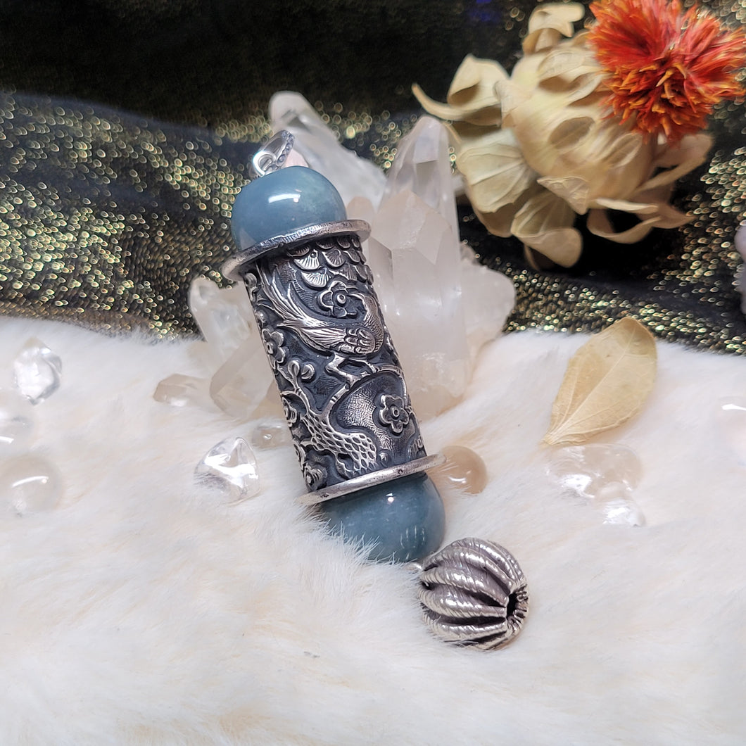 1248 A貨翡翠藍水翡翠銀桶珠吊墜