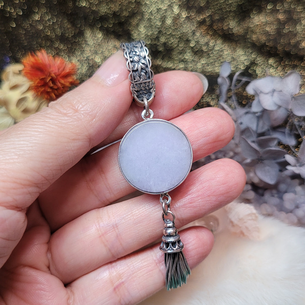 1249 A貨翡翠紫翡圓餅銀吊墜