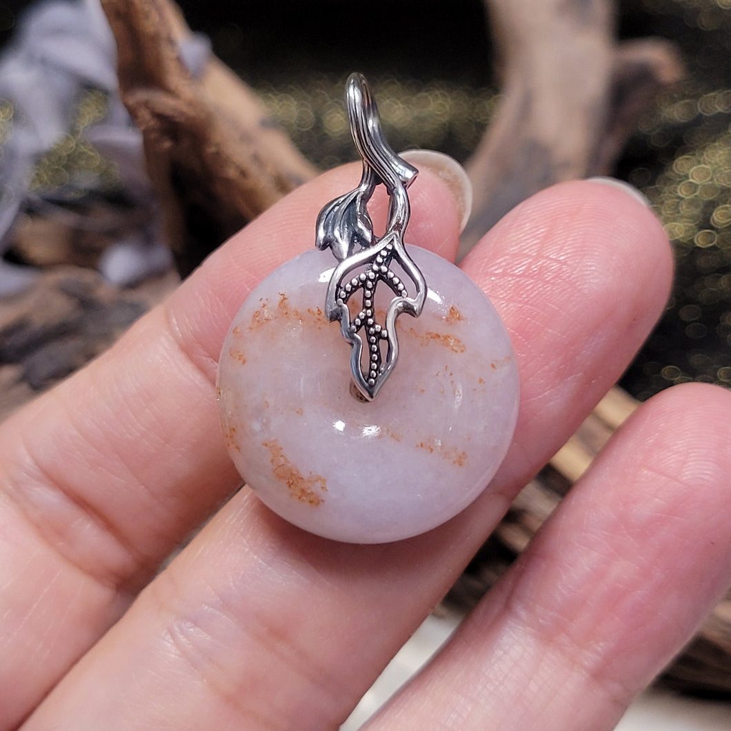 1266 A貨翡翠灑金平安扣925銀扣頭吊墜