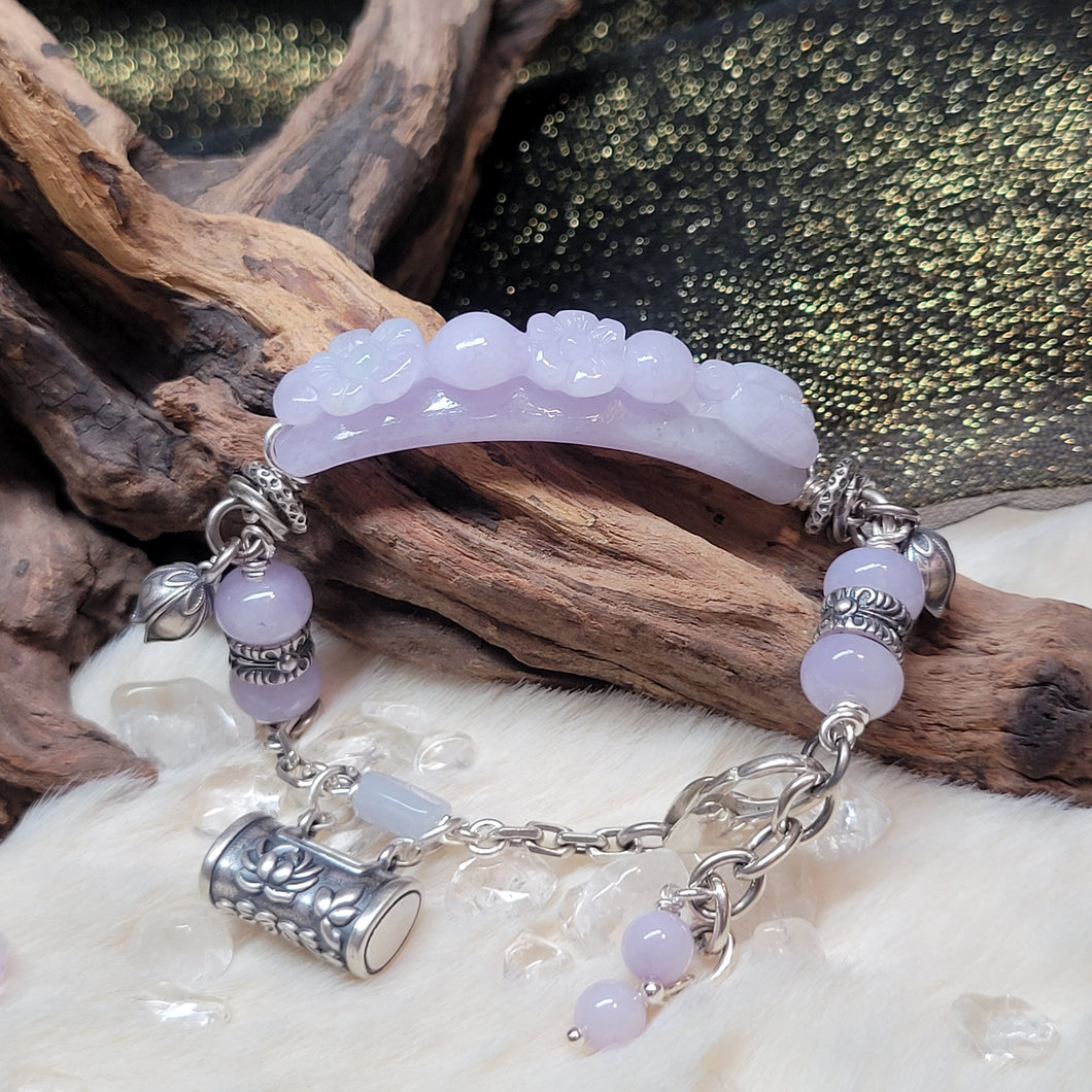 1224 A貨翡翠紫花手牌銀手鏈