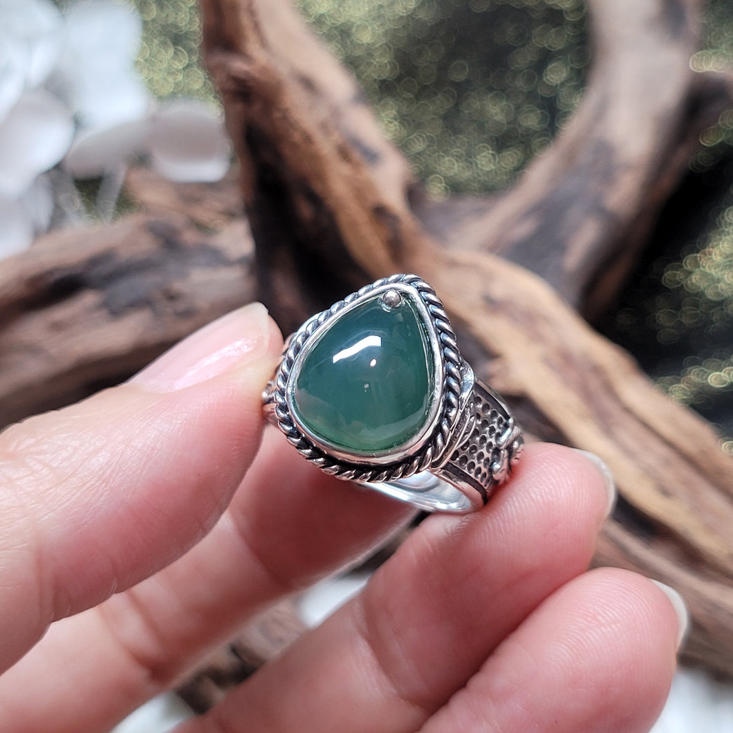 1297 A貨翡翠藍水定製款925銀戒指