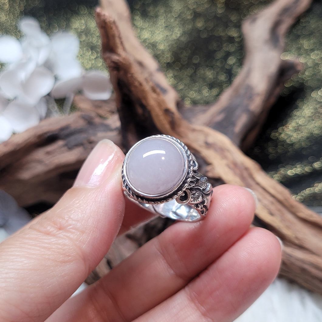 1298 A貨翡翠粉紫定製款925銀戒指