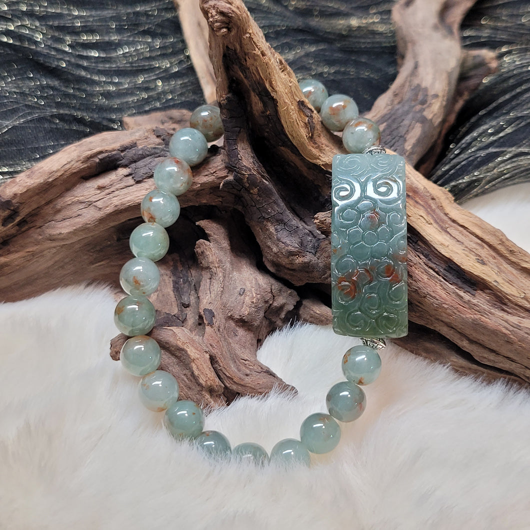 0151 天然A貨翡翠藍飄花手排手串