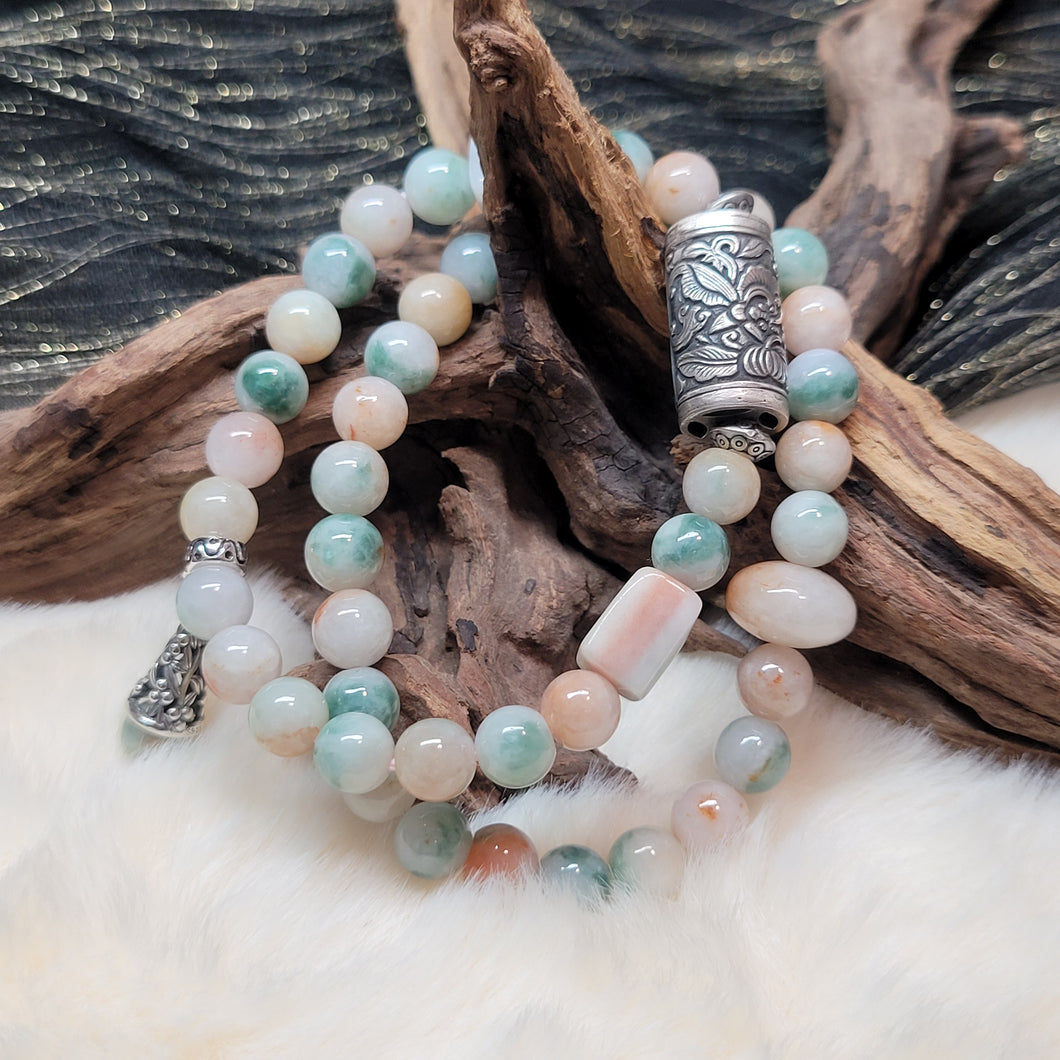 0141 天然A貨翡翠三彩翡翠手串