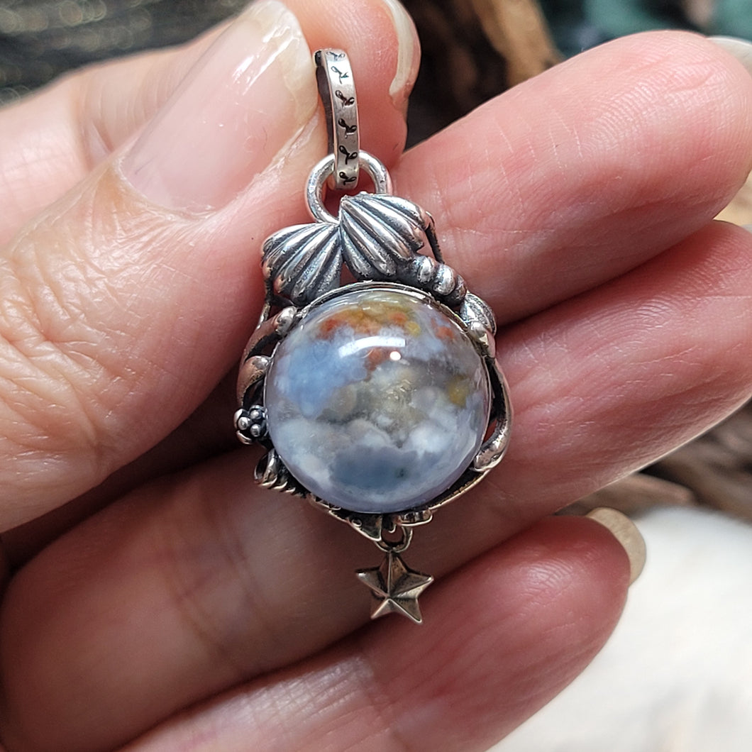 0336 藍兔毛球球925銀吊墜