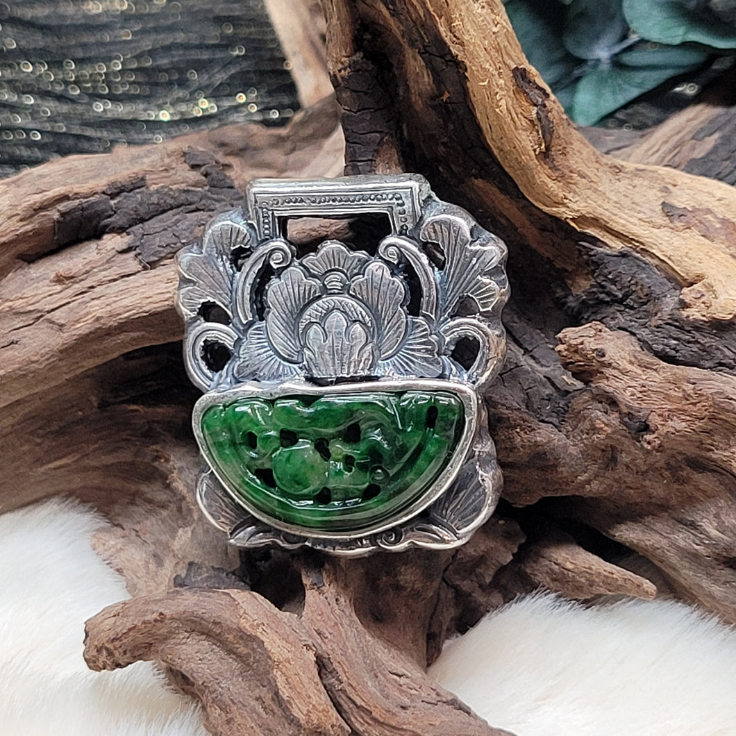 0487  花青翡翠925銀吊墜