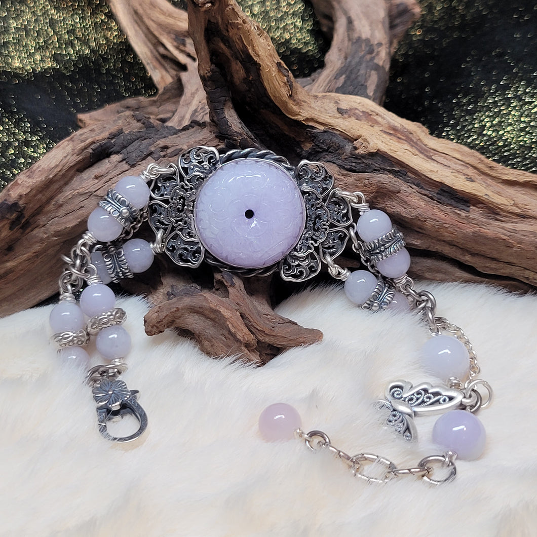 0626 緬甸A貨紫翡甜甜圈925銀手鏈