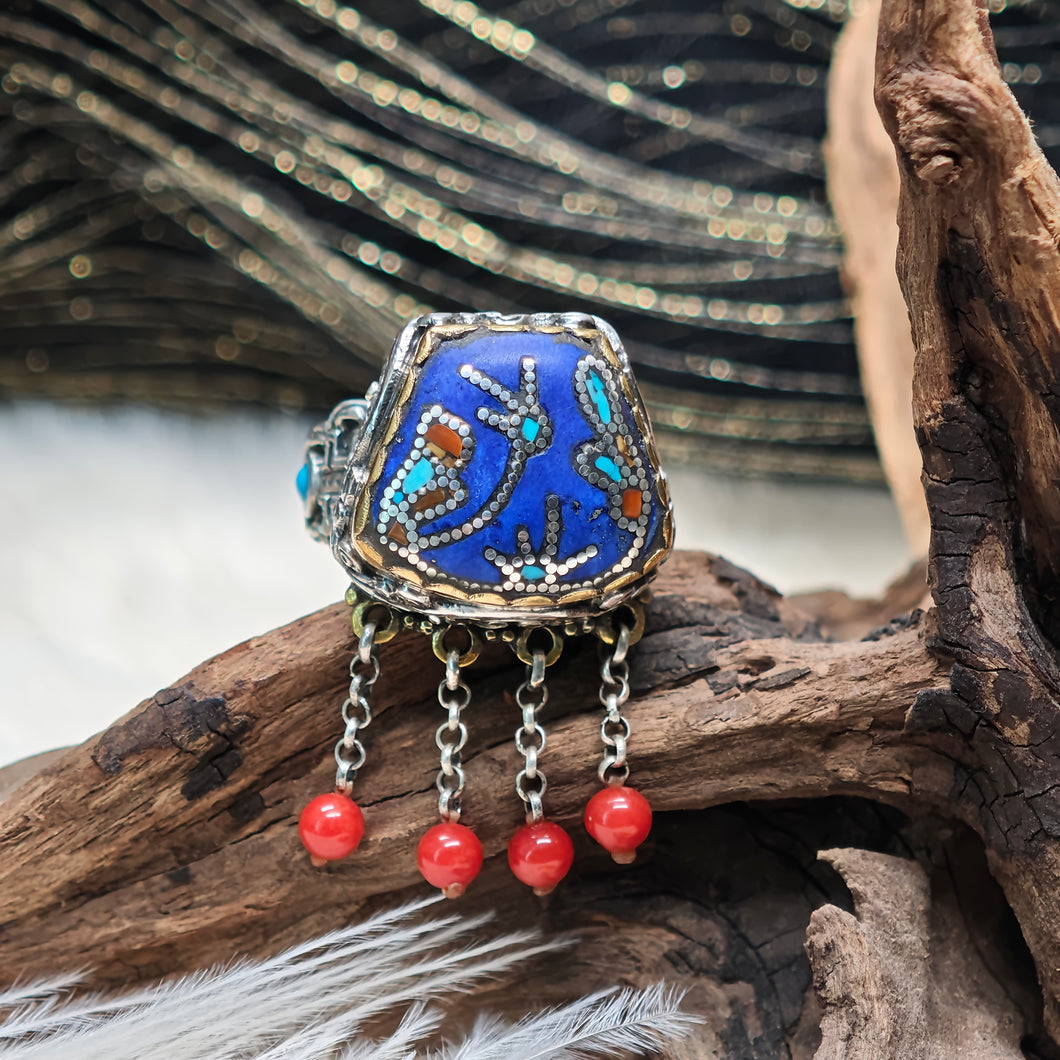 0850  青金石鑲嵌重工設計戒指