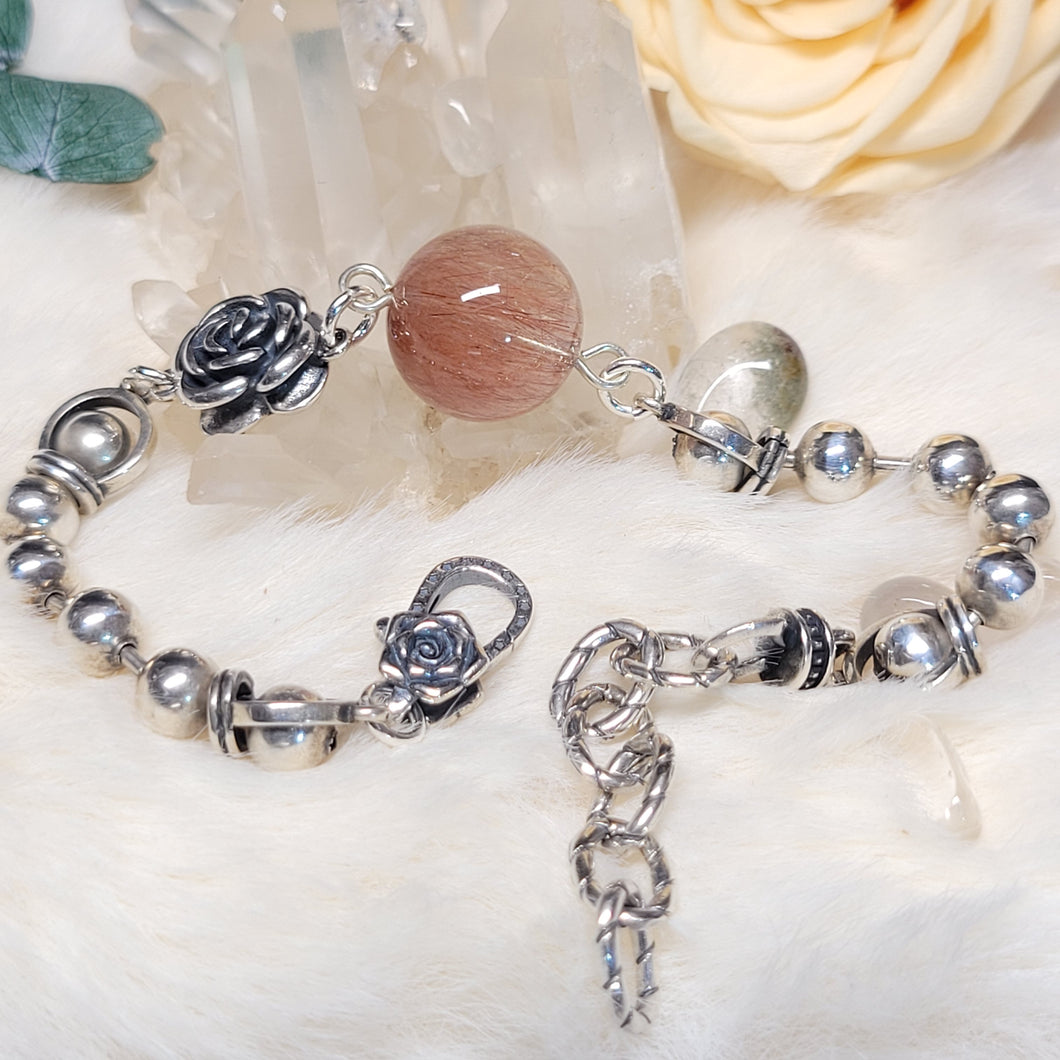 0661 粉兔毛球S925純銀設計款手鏈