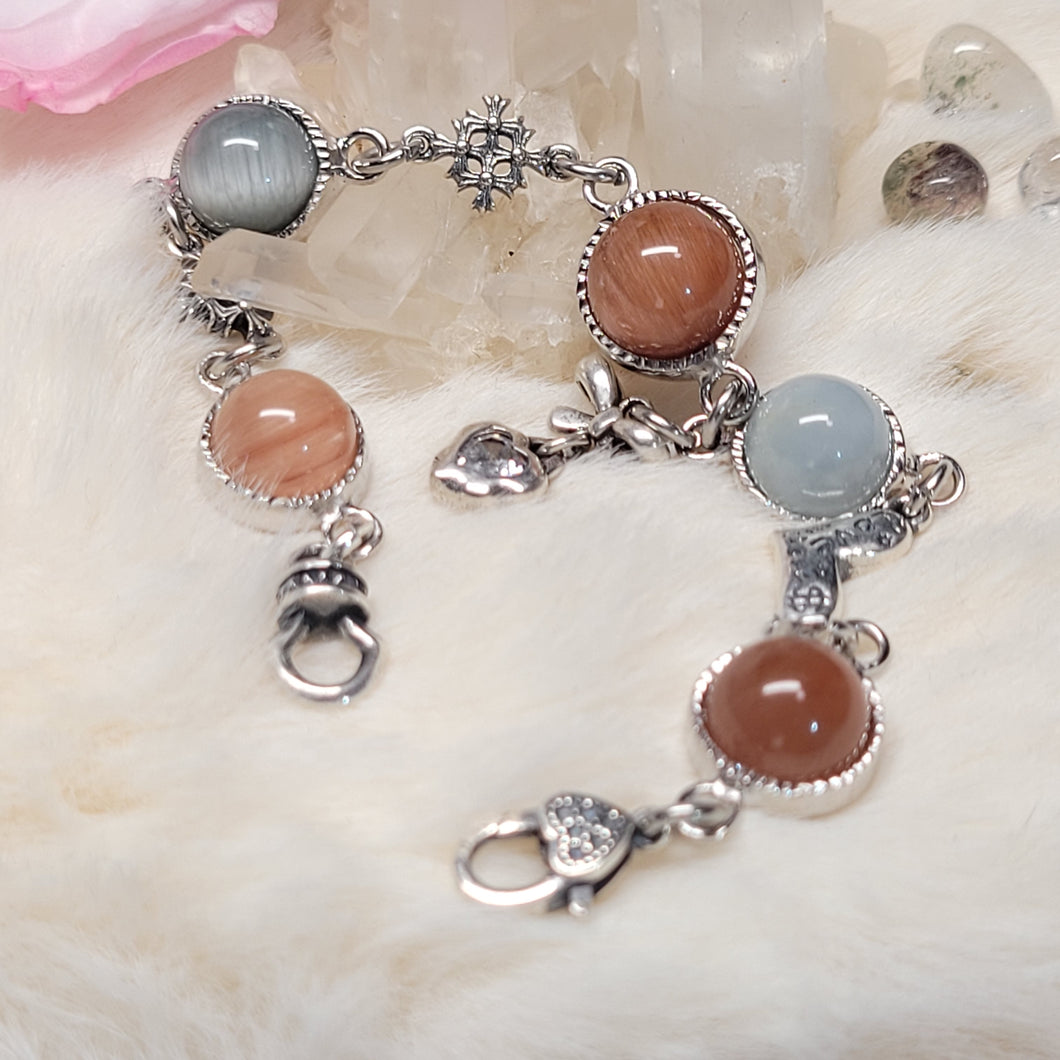 0545 粉橙藍兔毛S925純銀設計款手鏈