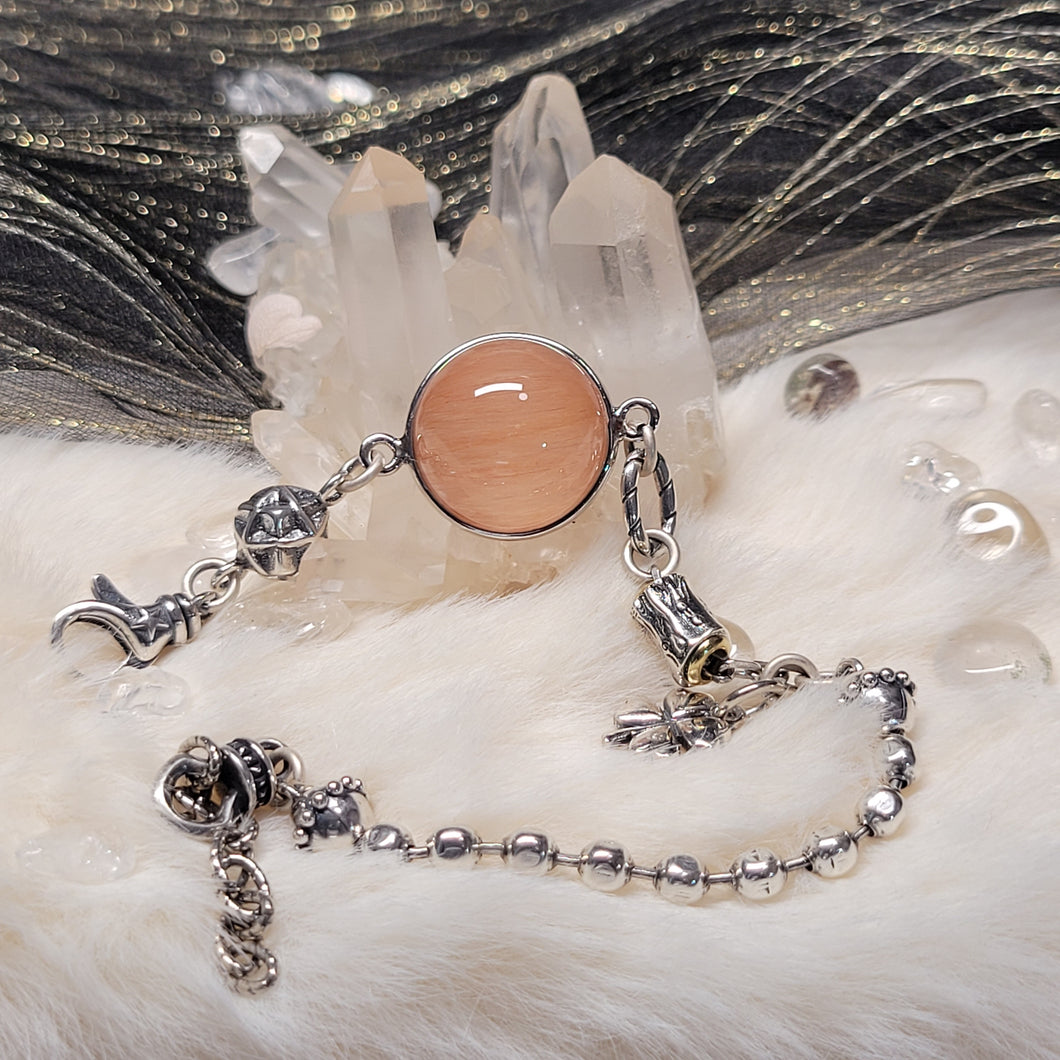 0698 橙兔毛球S925純銀設計款手鏈