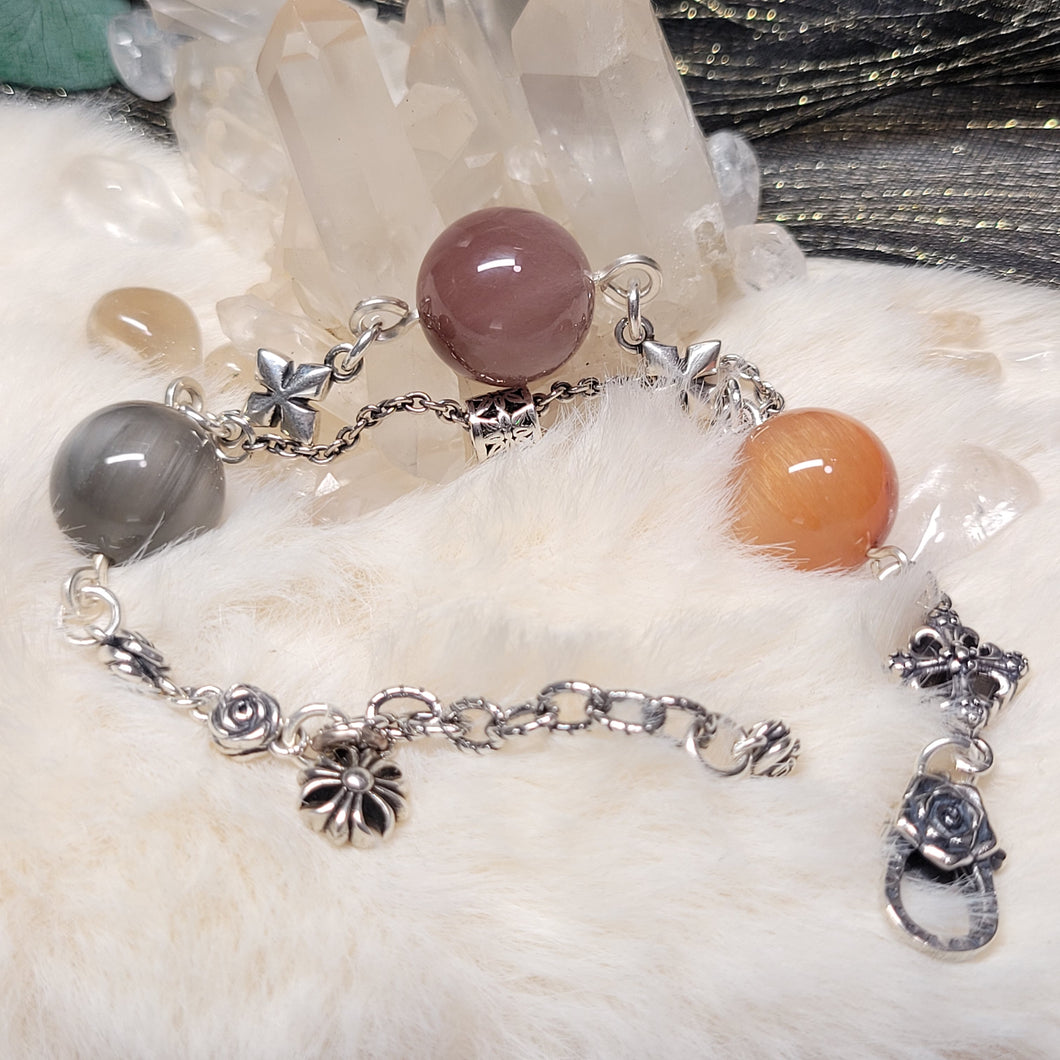 0721 三色兔毛球球S925純銀設計款手鏈