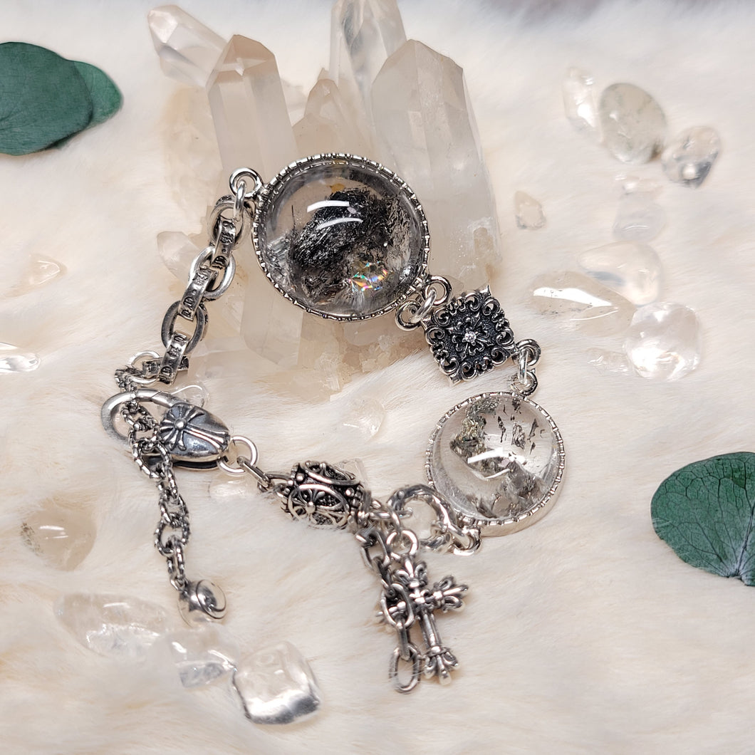 0731 黑碧璽黃銅礦S925純銀設計款手鏈