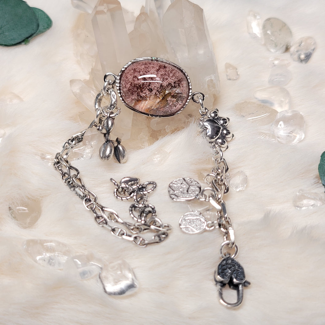 0732 粉幽灵晶中晶S925純銀設計款手鏈