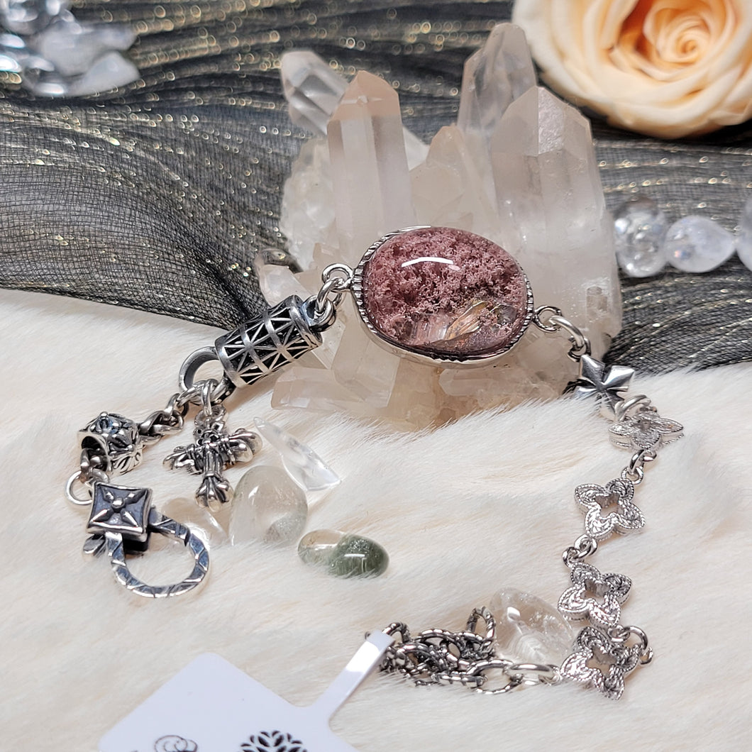 0753 粉幽灵晶中晶S925純銀設計款手鏈