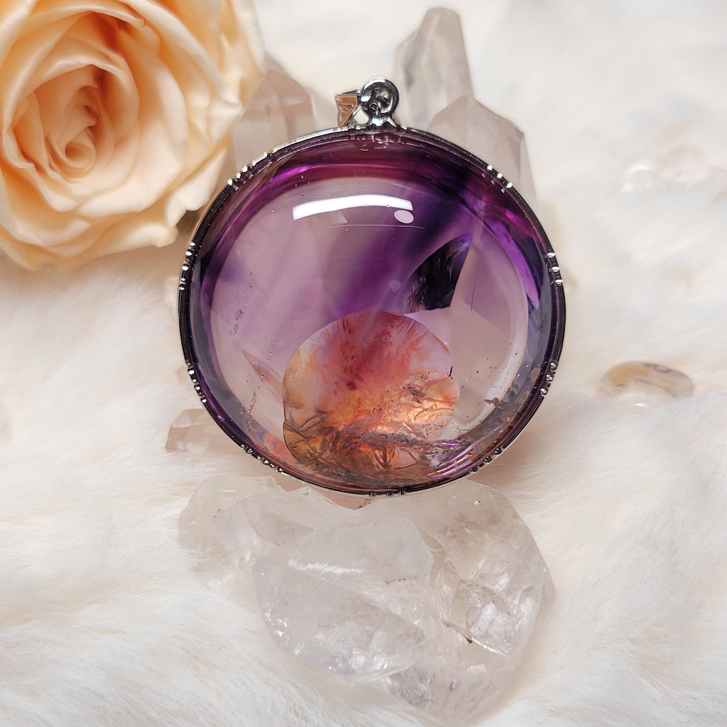 0792 紫水晶金雲母共生礦S925純銀吊墜