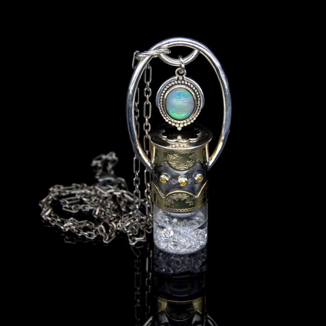 Fountain Gem Rollerball Necklace Series - Opal with Yellow Sapphire on Boho Pattern