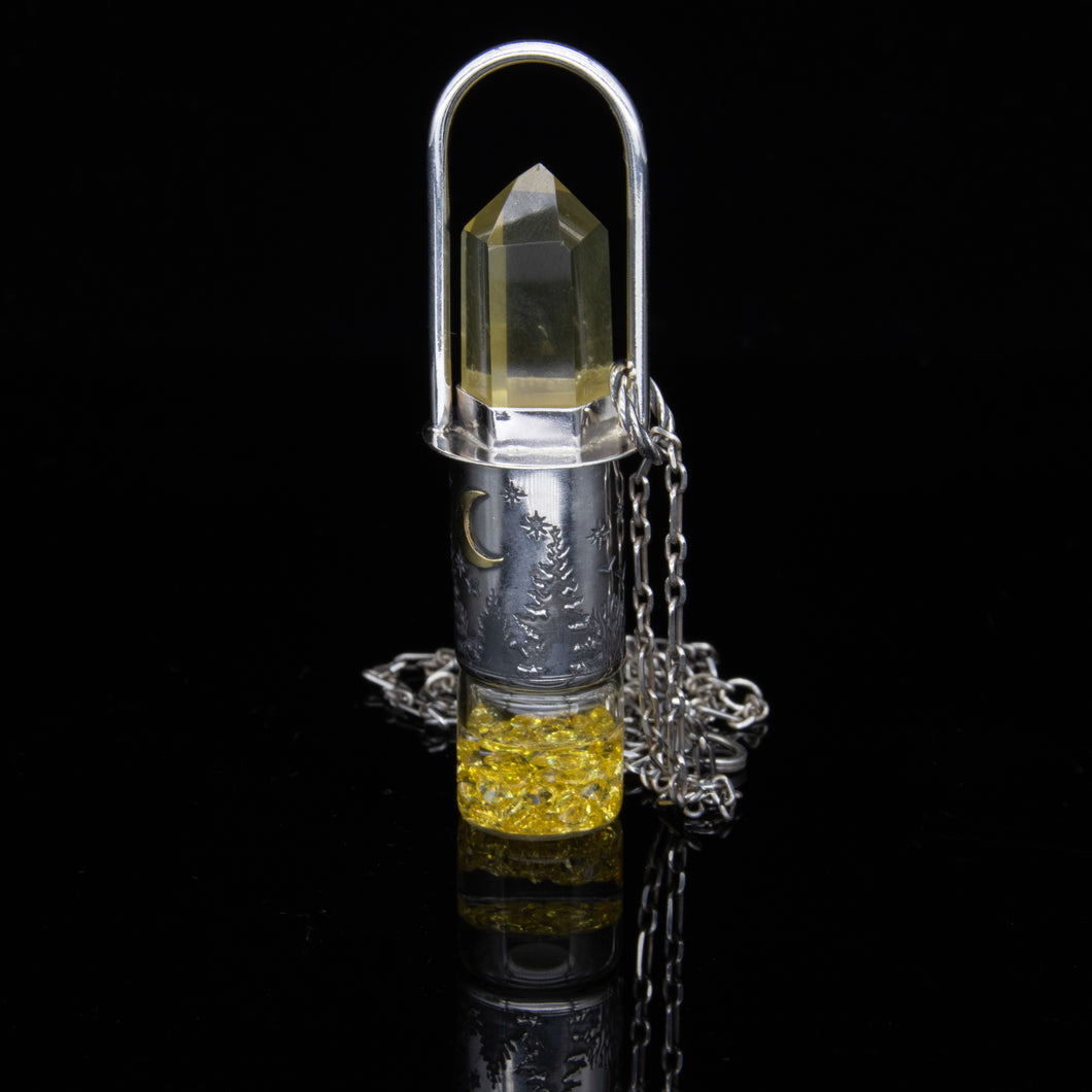 Lagoon Sunlight Rollerball Necklace Series - Citrine on Rain Forest Pattern
