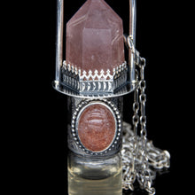 Load image into Gallery viewer, Lagoon Coral Rollerball Necklace Series - Strawberry Quartz on Mandala Pattern
