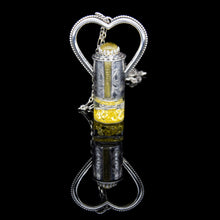 Load image into Gallery viewer, Fountain Sunset Rollerball Necklace Series - Amber &amp; Yellow Rutilated Quartz on Black Leaf Pattern
