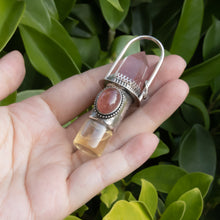 Load image into Gallery viewer, Lagoon Coral Rollerball Necklace Series - Strawberry Quartz on Mandala Pattern
