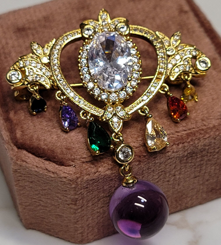 0012 復古造型紫水晶球胸針